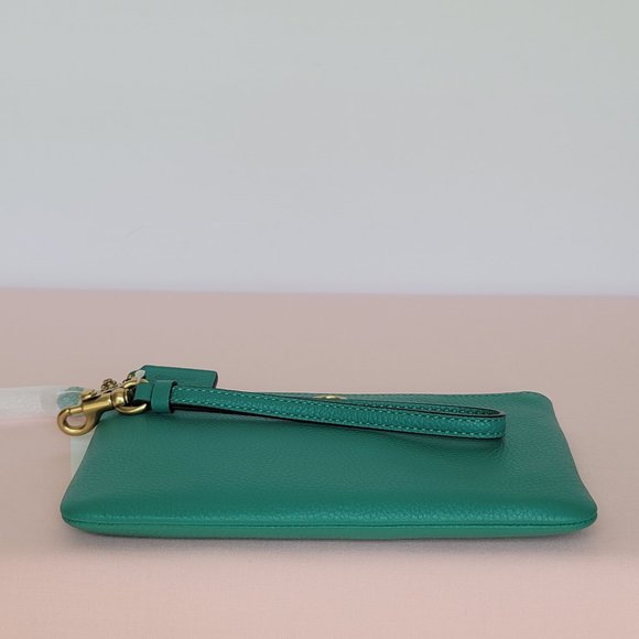 COACH Small Wristlet in Polished Pebbled Leather -Bright Green Color - Picture 11 of 16